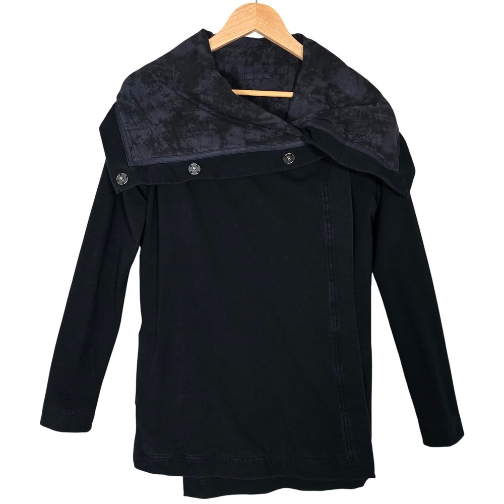 Lululemon Women's Savasana Black Asymmetric Snap Front Yoga Wrap Jacket 6